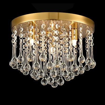 CLAXY Crystal Chandelier Brass Flush Mount Ceiling Panama | Ubuy
